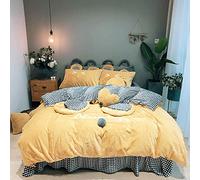 SLOPSS Single Winter Soft Flannel Thick Warm Fabric Bedding Double Duvet Set Cute Ears 4 PCS Quilt Cover Sets with Small Heart (Yellow 150×200cm)