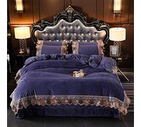 SLOPSS Size Covers Blue Winter Duvet Quilt Cover Sets Bedding Set Double Bed Flat Sheet Soft Warm Flannel Twin Lace Embroidery (Purple King)