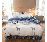 SLOPSS Size Floral Childrens Double Covers Bedding Winter Duvet Set with Fitted Sheet Quilt Cover Sets Soft Warm Flannel Twin King Doub (A Queen)