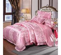 SLOPSS Size Floral Double Duvet Covers with Fitted Sheet Winter Set Quilt Cover Sets European Star Hotel Bedding Articles (Light Pink King(200 * 230cm))