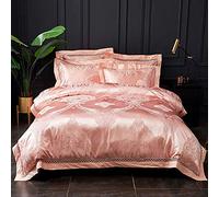 SLOPSS Size Floral Double Duvet Covers with Fitted Sheet Winter Set Quilt Cover Sets European Star Hotel Bedding Articles (Pink Super King(220 * 240cm))