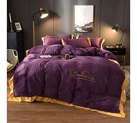 SLOPSS Size Pink Covers Plain Grey Winter Duvet Bedding Set Double Quilt Cover Sets Flat Sheet Soft Warm Flannel Twin (Purple King)