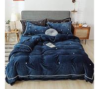 SLOPSS Size Pink Quilt Sets Bedding Winter Duvet Cover Set Double Bed Twin Flat Sheet Warm Flannel Super Soft Thicken (Blue Queen)