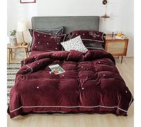 SLOPSS Size Pink Quilt Sets Bedding Winter Duvet Cover Set Double Bed Twin Flat Sheet Warm Flannel Super Soft Thicken (Red Queen)