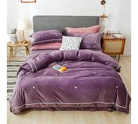SLOPSS Size Pink Quilt Sets Bedding Winter Duvet Cover Set Double Bed Twin Flat Sheet Warm Flannel Super Soft Thicken (Purple Queen)