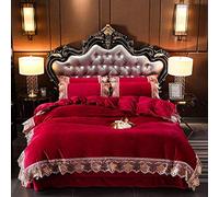 SLOPSS Size Purple Covers Blue Winter Duvet Quilt Cover Sets Bedding Set Double Bed Flat Sheet Soft Warm Flannel Twin Lace Embroidery (Red King)