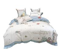 SLOPSS Small Fresh 60S Double-Strand Long-Staple Four-Piece Shell Embroidery Quilt Cover Bed Pure Cotton Bedding (Color Size 1.5m) (Blue 6 Piece Suit)