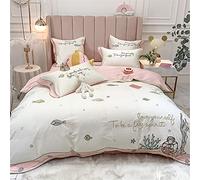 SLOPSS Small Fresh 60S Double-Strand Long-Staple Four-Piece Shell Embroidery Quilt Cover Bed Pure Cotton Bedding (Color Blue Size 1.5m) (Pink 5 Piece Suit)