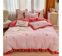 SLOPSS Small Fresh Milk Velvet Daisy Embroidery Thick Four-Piece Set Autumn And Winter Wide-Sided Quilt Cover Sheet Warm Bedding (Color B Size : (D 2m)