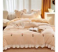 SLOPSS Small Fresh Milk Velvet Daisy Embroidery Thick Four-Piece Set Autumn And Winter Wide-Sided Quilt Cover Sheet Warm Bedding (Color B Size : (C 1.8m)