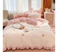 SLOPSS Small Fresh Milk Velvet Daisy Embroidery Thick Four-Piece Set Autumn And Winter Wide-Sided Quilt Cover Sheet Warm Bedding (Color B Size : (E 1.8m)
