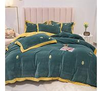 SLOPSS Small Fresh Thick Milk Four-Piece Set of Autumn And Winter Floral Embroidery Quilt Cover Warm Coral Velvet Bedding Size (Color 2 2m)