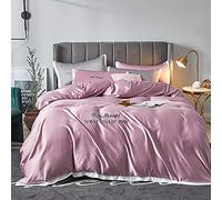 SLOPSS Soft Silky Satin Bedding Set Bed Quilt Cover Luxury Full Duvet Covers Flat Sheet Star Hotel Quality (Color Khaki Size : Double) (Purple King)