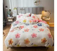 SLOPSS Soft Warm Flannel Bedding Floral Duvet Set with Fitted Sheet Winter Quilt Cover Sets (Color C Size : Double) (B King)