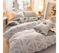 SLOPSS Soft Warm Flannel Bedding Winter Duvet/Quilt Covers Set with Fitted Sheet And Pillowcases 4Pieces (Color Pink Size : Double) (Grey a King)