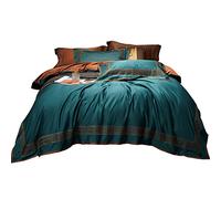 SLOPSS Solid Long-Staple Heavy Embroidery Four-Piece Italian-Style Quilt Cover Pure Cotton Bedding (Color Size : (Green 2m)