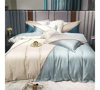 SLOPSS Spring And Summer Silk Cotton Four-Piece Contrast Stitching Quilt Cover Sheet Silky Bedding Size (Color 6 1.5m)