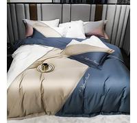 SLOPSS Spring And Summer Silk Cotton Four-Piece Contrast Stitching Quilt Cover Sheet Silky Bedding Size (Color 2 1.5m)