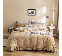 SLOPSS Velvet Bedding Bed Winter Duvet Set Twin Double Size Soft Warm Flannel 4 PCS Quilt Cover Sets Flat Sheet (Khaki King)