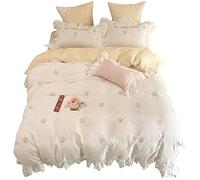 SLOPSS Washed Embroidered Four-Piece Set Girl Heart Fresh And Cute Sheets Quilt Cover Cotton Bedding (Color Size : (5piece Suit 1.5m)