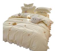 SLOPSS Washed Four-Piece Set Cute Three-Dimensional Bear Pure Cotton Quilt Cover Sheet Soft Bedding (Color Size 2m) (5 Piece Suit)