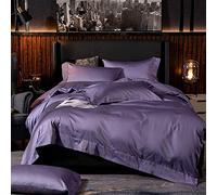 SLOPSS White 100% Cotton Double Duvet Covers Set Grey Bedding Sets Quilt Cover King Size (Purple Queen)