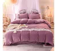 SLOPSS Winter Bed Green Bedding Double Duvet Set 4 PCS Quilt Cover Sets Flat Sheet Twin Soft Flannel Thick Warm Fabric (Purple King)