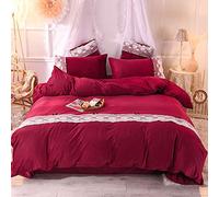 SLOPSS Winter Bed Green Bedding Double Duvet Set 4 PCS Quilt Cover Sets Flat Sheet Twin Soft Flannel Thick Warm Fabric (Red King)
