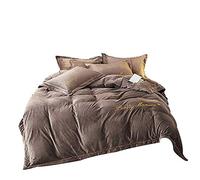 SLOPSS Winter Bedding Bed Duvet Set 4 PCS Quilt Cover Sets Flat Sheet Twin Double Size Soft Warm Flannel Thick (Brown King)