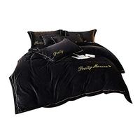 SLOPSS Winter Bedding Bed Duvet Set 4 PCS Quilt Cover Sets Flat Sheet Twin King Double Size Soft Warm Flannel Thick (Black Full)