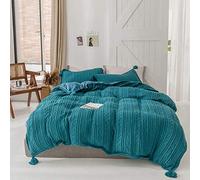 SLOPSS Winter Duvet 4 PCS Bedding Set Double Bed Quilt Cover Sets Flat Sheet Twin Thicken Flannel Super Soft Warm Cosy Knitting (Blue Queen)