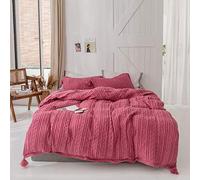 SLOPSS Winter Duvet 4 PCS Bedding Set Double Bed Quilt Cover Sets Flat Sheet Twin Thicken Flannel Super Soft Warm Cosy Knitting (Pink Queen)