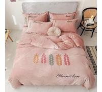 SLOPSS with Fitted Double Bed Duvet Covers Quilt Cover Sets Bedding Set Winter Twin Flat Sheet Warm Flannel Super Soft (Pink Queen)