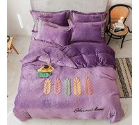 SLOPSS with Fitted Double Bed Duvet Covers Quilt Cover Sets Bedding Set Winter Twin Flat Sheet Warm Flannel Super Soft (Purple Queen)
