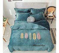SLOPSS with Fitted Double Bed Duvet Covers Quilt Cover Sets Bedding Set Winter Twin Flat Sheet Warm Flannel Super Soft (Blue Queen)