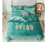 SLOPSS with Fitted Double Bed Duvet Covers Quilt Cover Sets Bedding Set Winter Twin Flat Sheet Warm Flannel Super Soft (Green Queen)