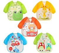 SLOSH Bavaglino Manica Impermeabile Lunghe Set di 5 Bavaglino Bambini Grembiule per Alimentazione Gioco Pittura Piccoli 6-36 Mesi Multicolore