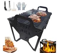 Slot Grill - Collapsible BBQ Grill for Easy Storage Steel, Slot Grills BBQ Collapsible, Portable Small Folding Campfire Tabletop Fire Pit Grills for Camping, Tailgating, RV (Black, 40 * 22 * 25cm)