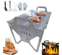 Slot Grill - Collapsible BBQ Grill for Easy Storage Steel, Slot Grills BBQ Collapsible, Portable Small Folding Campfire Tabletop Fire Pit Grills for Camping, Tailgating, RV (Silver, 40 * 22 * 25cm)