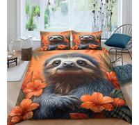 Sloth in flowersSet Di Copripiumino morbida 3 pezzi motivo 3D con cerniera Tropical animal art copripiumino con federa soffice for bambini adulti ragazzi Super king（260x220cm）