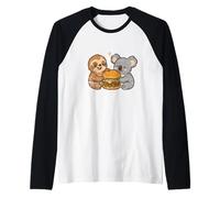 Sloth Koala Burger Amici Cartone Animato Maglia con Maniche Raglan