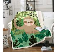 Sloth Sherpa coperta con simpatico motivo animale, per bambini, ragazzi, ragazze, con bradipo stampato, foglie e rami, coperta in peluche, decorazione per la stanza doppia, 152,4 x 200,7 cm