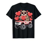 Sloth Valentine Monster Truck con Cuore a Forma di Simpatico Disegno d'Amore Maglietta