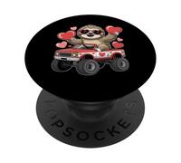 Sloth Valentine Monster Truck con cuori carini PopSockets PopGrip Adesivo