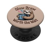 Slow Brew Worth the Wait - Camicia da caffè con bradipo PopSockets PopGrip Adesivo