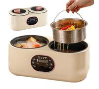 Slow Cooker Doppia - Pentola elettrica completamente automatica con display digitale, capacità 1,8 L + 1,8 L, pentola elettrica antiaderente, cuoci-riso con timer da appuntamento