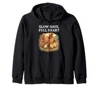 Slow Days Full Heart Cottagecore Pollo Grafica Felpa con Cappuccio