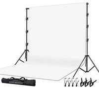 SLOW DOLPHIN Fondale per studio fotografico e video, 3 x 3,7 m, 100% cotone, bianco, con supporto da 3 x 3 m, kit di supporto per sfondo fotografico, morsetto, clip, borsa per il trasporto