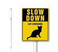 Slow Down - Cartello di attraversamento gatto con paletti, 20 x 30 cm, in alluminio, per strada, strada, giardino, prato, robusto e resistente, antiruggine, facile da montare
