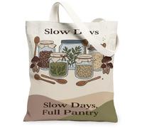 Slow Living - Borsa in tela rustica con citazione dispensa, 33 x 38 cm | Cottage-core Estetica, Tema Cucina Rustica, Citazione Vivente Consapevole, Tavolozza dei colori terrosi